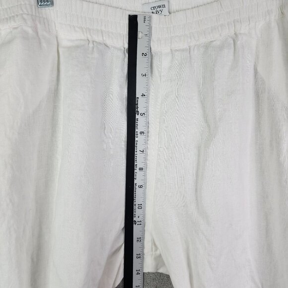Womens White Crown & Ivy Tassel Hem Pants 100% Linen Hi Rise Elastic Waist XL - Picture 8 of 12